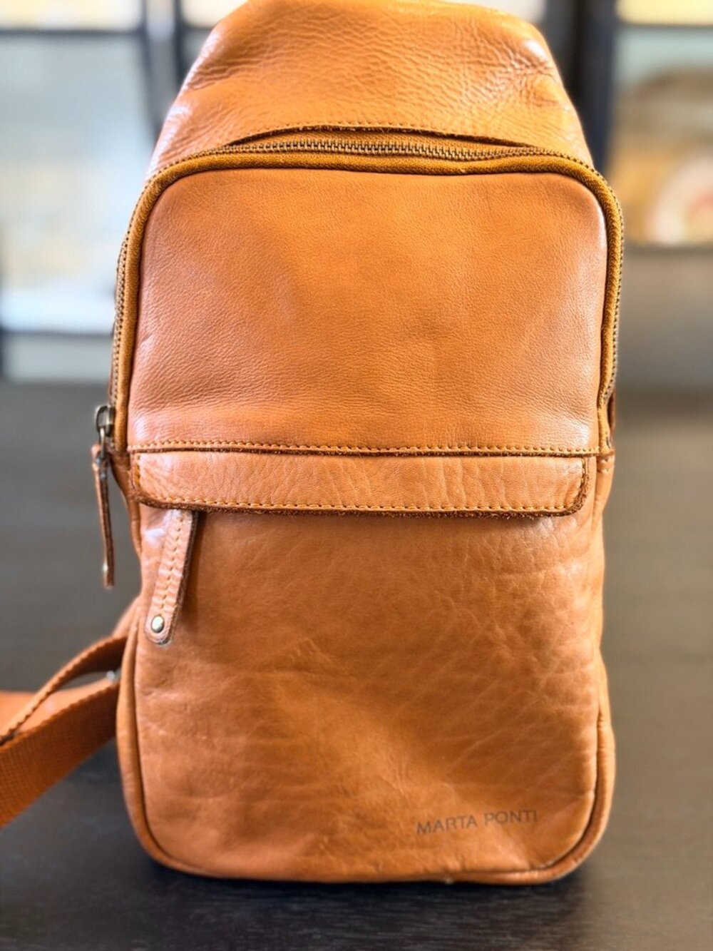Marta Ponti Brown Genuine Leather Crossbody Sling Bag Made in Portugal